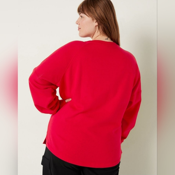 LAST CHANCE! PINK VS COTTON OVERSIZED RAGLAN CREWNECK SWEATSHIRT Red Size XS - Picture 3 of 4